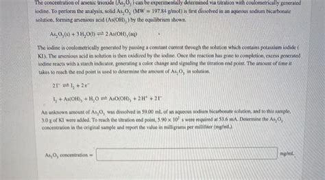 Solved The Concentration Of Arsenic Trioxide As Os Can Be