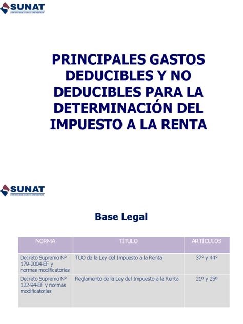 Principales Gastos Deducibles Y No Deducibles Para La Detrminacion Del