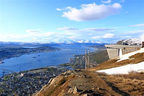 Aerial View Of White Snow Covered Landscape Around Tromso Norway In