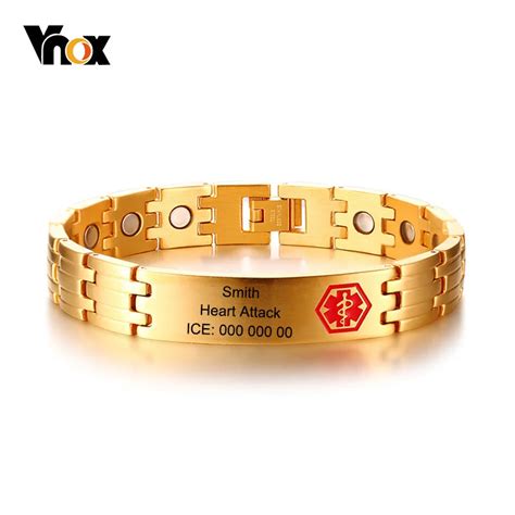 Vnox Free Engraving Emergency Medical Alert Id Bracelet For Men Energy