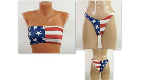 American Flag Bandeau Bikini Top High Leg Etsy