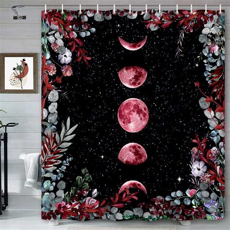 Moon Phase Shower Curtain Aesthetic Red Moon Moonlit