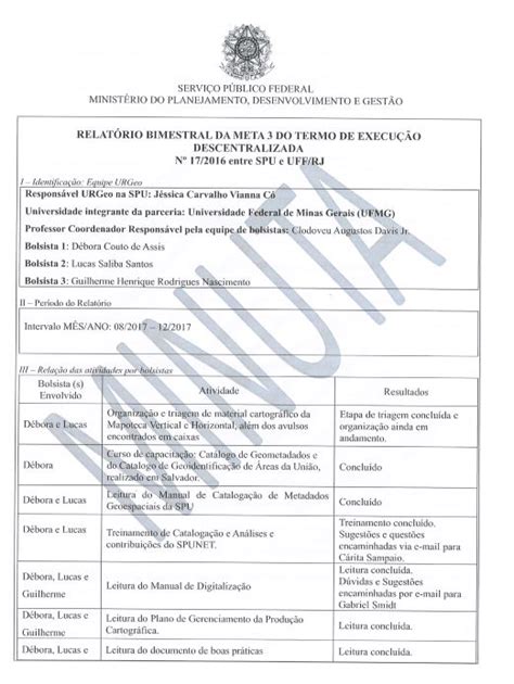 Relat Rio Bimestral Da Meta Do Termo De Execu O Descentralizada N