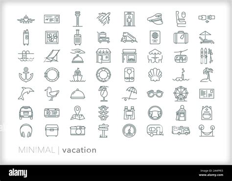 Set Of 50 Vacation Line Icons For Travel Flying Cruise Beach