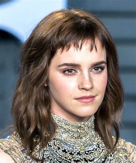 Emma Watson Medium Wavy Layered Brunette Bob Haircut With Asymmetrical