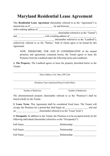 Maryland Residential Lease Agreement Template Fill Out Sign Online