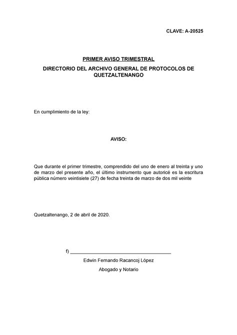 Avisos Trimestrales Primer Aviso Trimestral Directorio Del Archivo