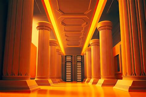 Premium Photo Futuristic Library Data Center With Warm Orange Walls