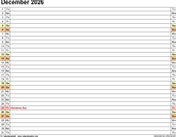 December 2026 Calendar | Templates for Word, Excel and PDF