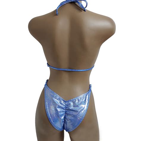 NPC IFBB Pro League Fit Model Bikini Blue Holographic Glitter