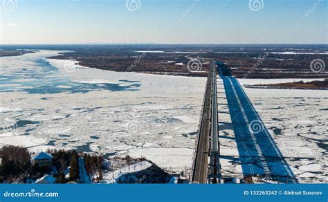 Khabarovsk Bridge-road and Railway Bridge that Crosses the Amur River ...