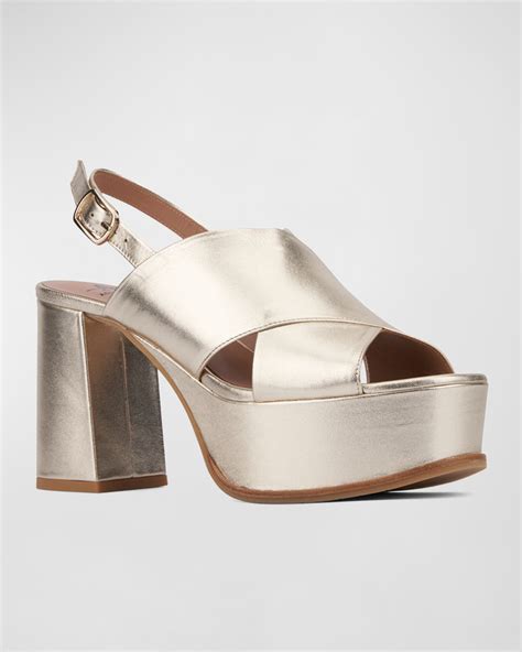 Aquatalia Nadina Platform Metallic Leather Sandals Neiman Marcus