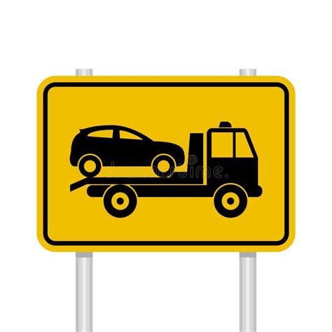 Towed Car Yellow Road Sign Trendy Flat Towed Car Icon Isolated On