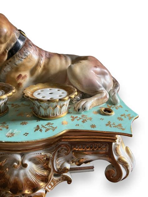 Proantic Jacob Petit Encrier En Porcelaine Peinte Et Dorée Decor Au