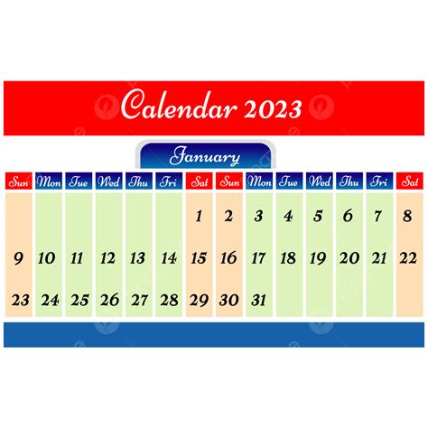 Gambar Panel Tanggal Kalender 2023 Merah Biru Hitam Png Dan Vektor