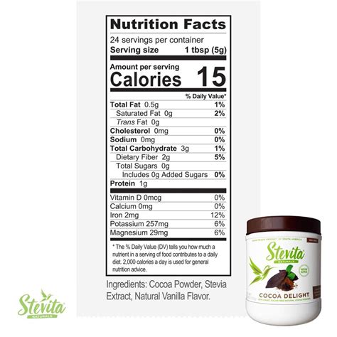 Stevita Cocoa Delight 42 Oz Natural Cocoa Powder With Stevia For