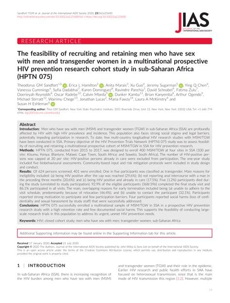 PDF The Feasibility Of Recruiting And Retaining Men Who Have Sex With Men And Transgender