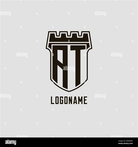 Monogram AT With Shield Fortress Logo Design Style Vector Graphic Stock