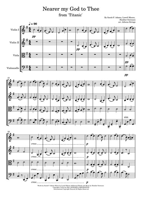 Nearer My God To Thee Arr Athena Strings By Heather Sorenson Sheet