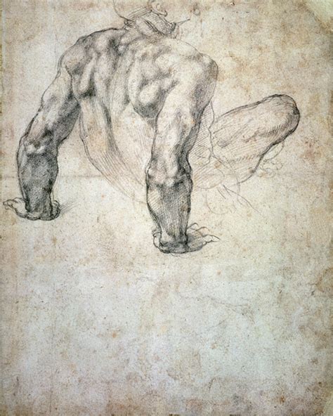 W R Study Of A Male Nude Leaning Back Michelangelo Buonarroti