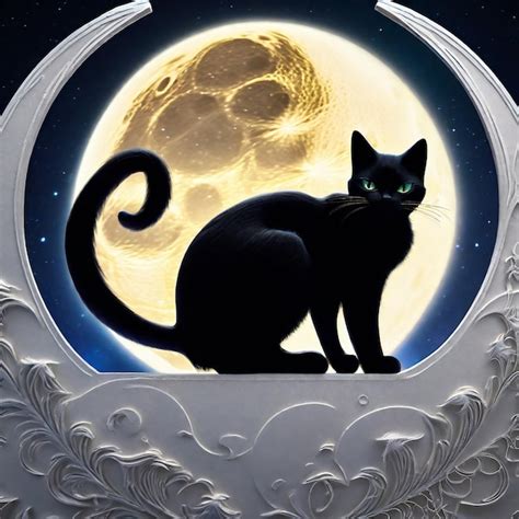 Premium Photo | Black cat on the background of the moon