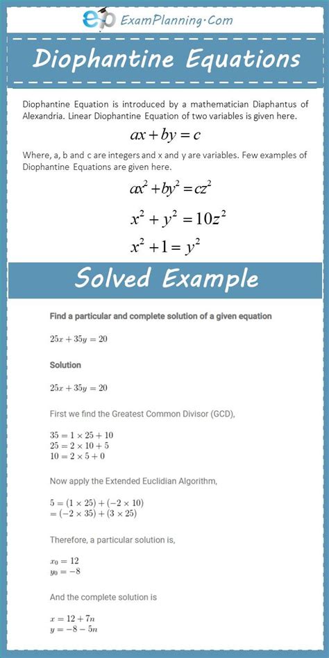 What Is Diophantine Equation Examples With Solutions Diophantine