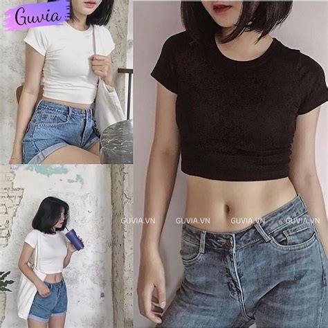 [mã Fadep2709 Giảm đến 30k đơn Từ 99k] Áo Croptop Nữ Tay Ngắn Cổ Tròn