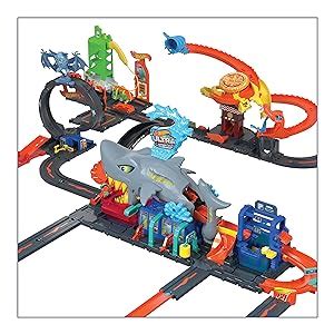 Amazon Hot Wheels City Track Set Ultra Shark Car Wash With 1 64