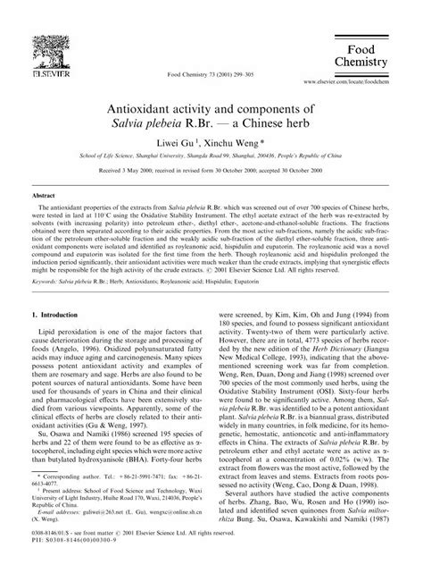 Pdf Antioxidant Activity And Components Of Salvia Plebeia R Br A