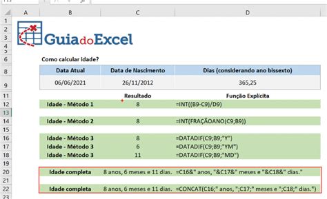 Formula Calcular Idade Excel BRAINCP