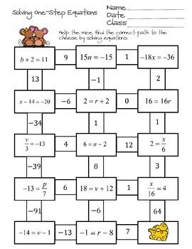 Solving One Step Equations Maze By Ayers Math Flairs Tpt