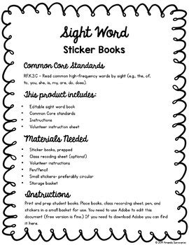 Editable Sight Word Sticker Books- Sight Word Activities | Distance ...