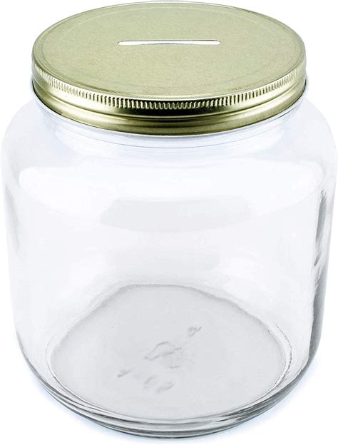 Large Coin Bank Half Gallon Clear Glass Jar With Gold Slotted Lid