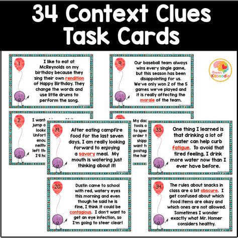 Context Clues Task Cards And Anchor Charts For Th Th Grade