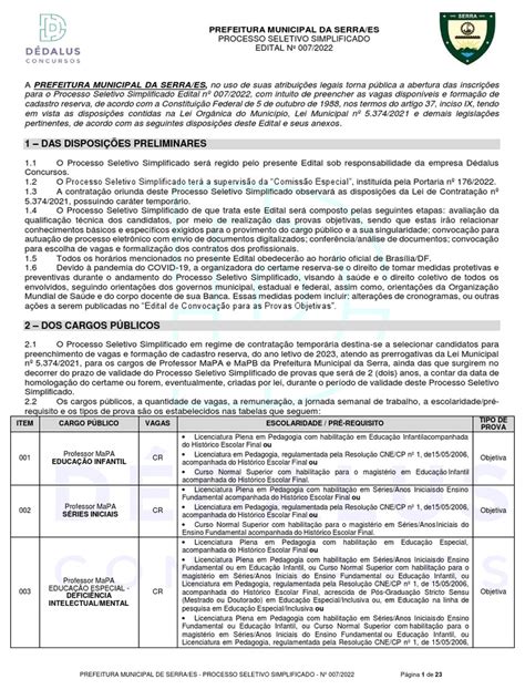 Edital 007 2022 Processo Seletivo Simplificado Para Contratação