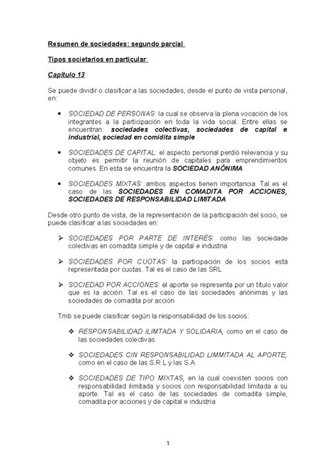 Resumen Segundo Parcial Sociedades 2° Resumen De Sociedades Segundo