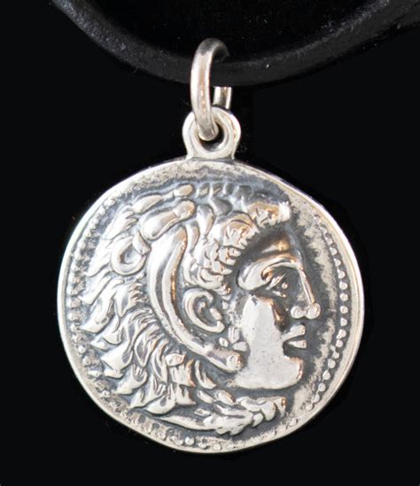 Large Silver Coin Pendant Depicting Alexander The Great As Hercules