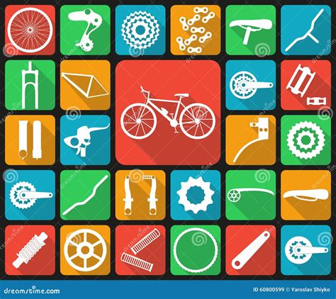 Set Of Flat Icons Of Bicycle Spare Parts Stock Vector Illustration