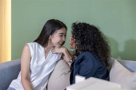 Couple Woman Of Same Sex Marriage From Difference Race Having Lovely Time Together During Pride