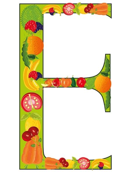 Letra Inglesa E Decorada Con Frutas Y Verduras Vector Premium