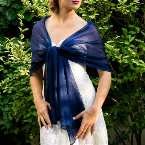 Navy Blue Chiffon Wrap Shawl Bolero Bridal Spain