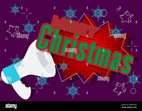 Merry Christmas Text With Cartoon Megaphone Vector Announcement Illustration Stock Vector Image