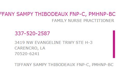 1265887012 Npi Number Tiffany Sampy Thibodeaux Fnp C Pmhnp Bc