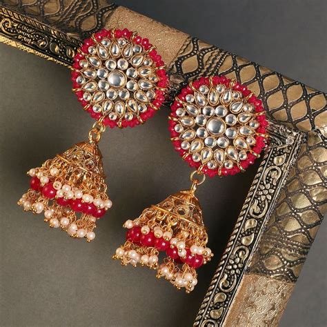 Buy Fabula Maroon Red Meenakari Enamel With Kundan Pearls Ethnic