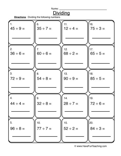 Solving Dividing 1 Into 2 Digit Worksheet Have Fun Teaching