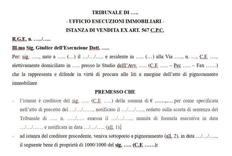 MODELLO Istanza Di Vendita Pignoramento Immobiliare Avv Cosimo Montinaro