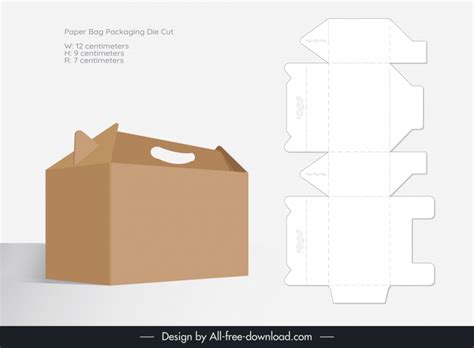 Paper Bag Packaging Template Modern Mockup And Die Cut Design 3d Flat Sketch Vectors Images