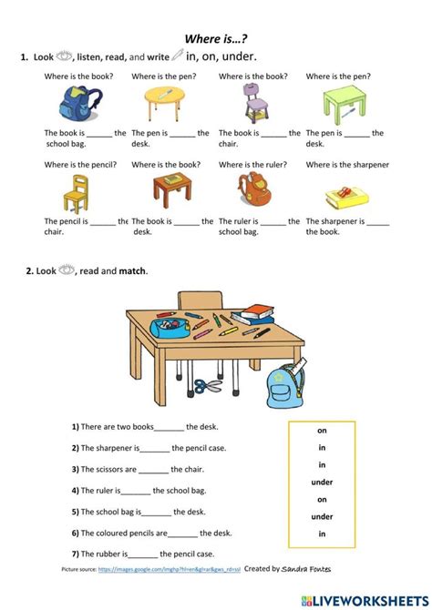 School Objects And Place Prepositions Worksheet Las Preposiciones En