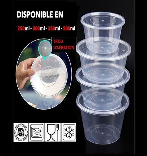 16Oz Plastic Boite Avec Couvercle 500 Ml X 250