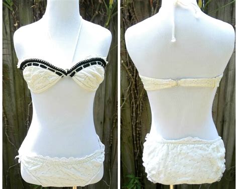 Vintage S Swimwear French Bikini Cotton White Eyelet Etsy
